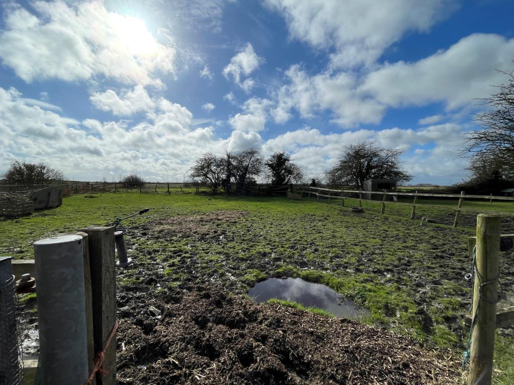 Lot: 125 - EQUESTRIAN SITE WITH FOUR STABLES, HAY BARN, SAND SCHOOL AND DILAPIDATED MOBILE HOME - Fenced paddock